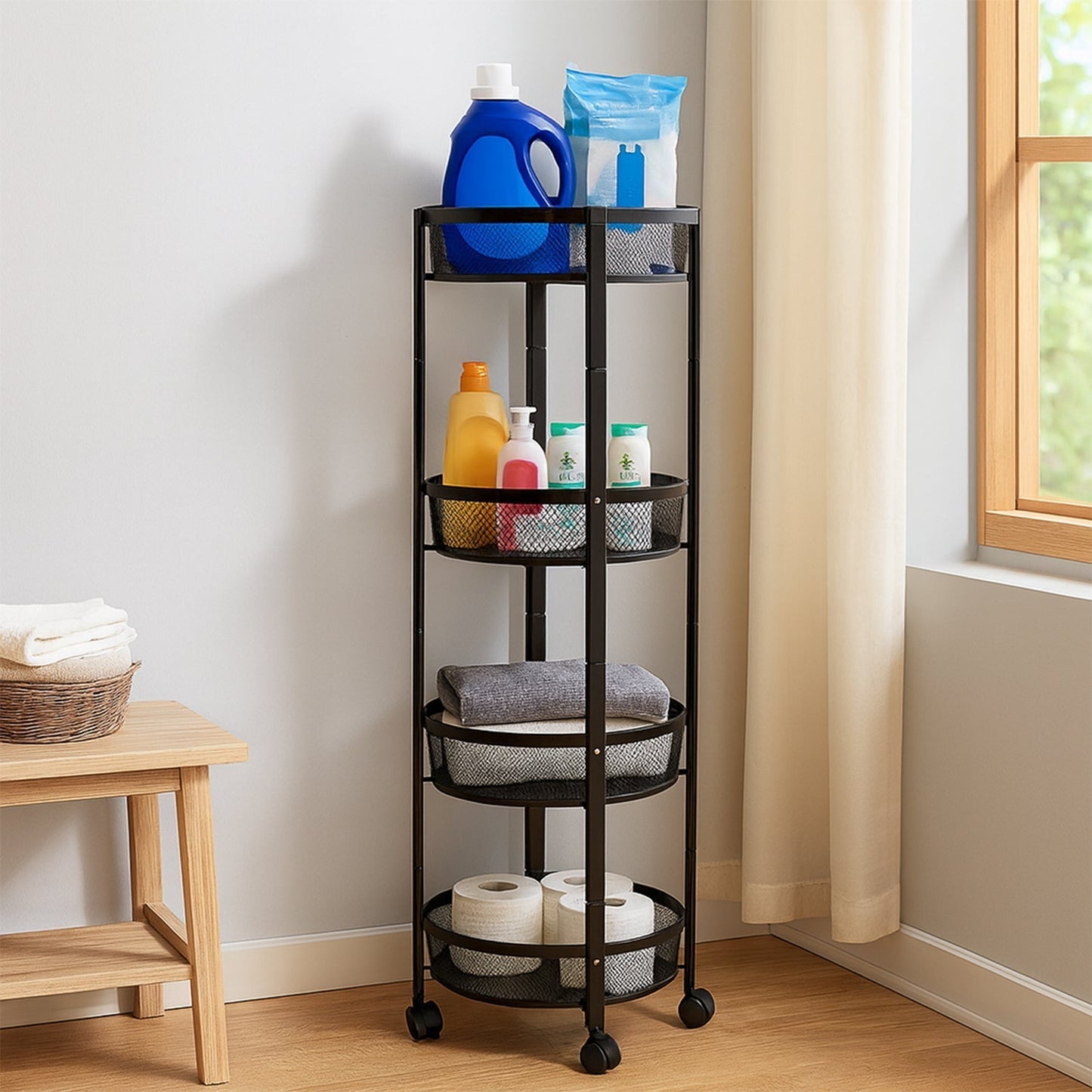 4-Layer Round Metal Folding Storage Trolley