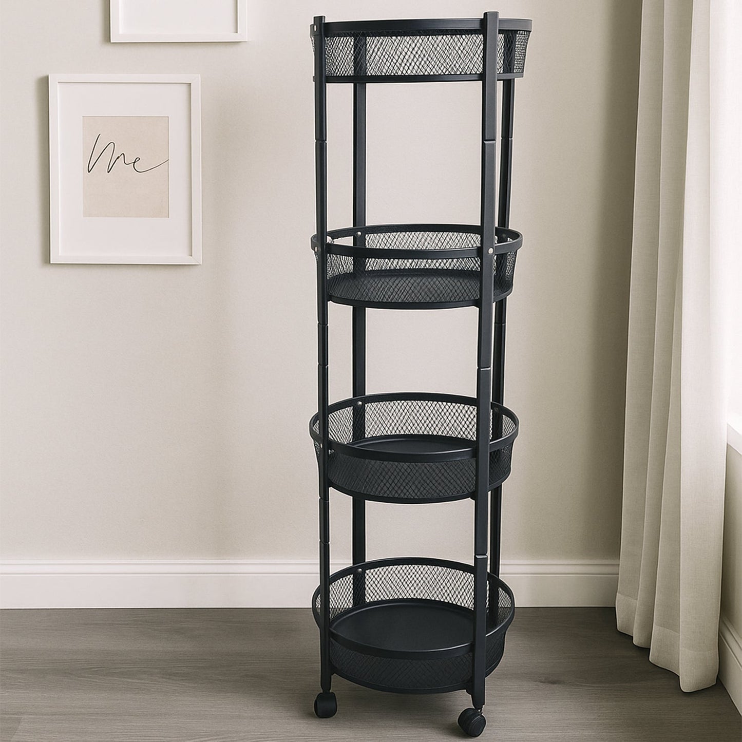4-Layer Round Metal Folding Storage Trolley