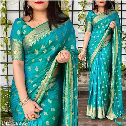 Banarasi Silk Saree With Blouse For Women (Dark Purple, 6.3M)