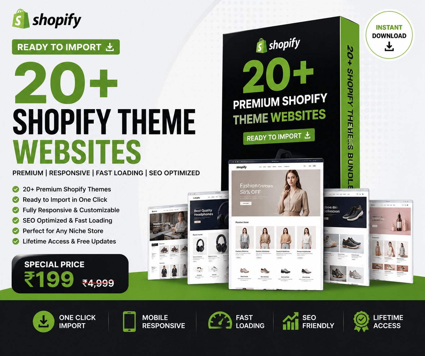 20+ Premium Shopify Themes Bundle | Instant Download | Just ₹199